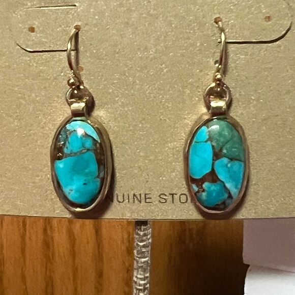 NWT Barse Genuine Stones Dolce Teal Blue Turquoise Matrix Golden Drop Earrings - Picture 3 of 6